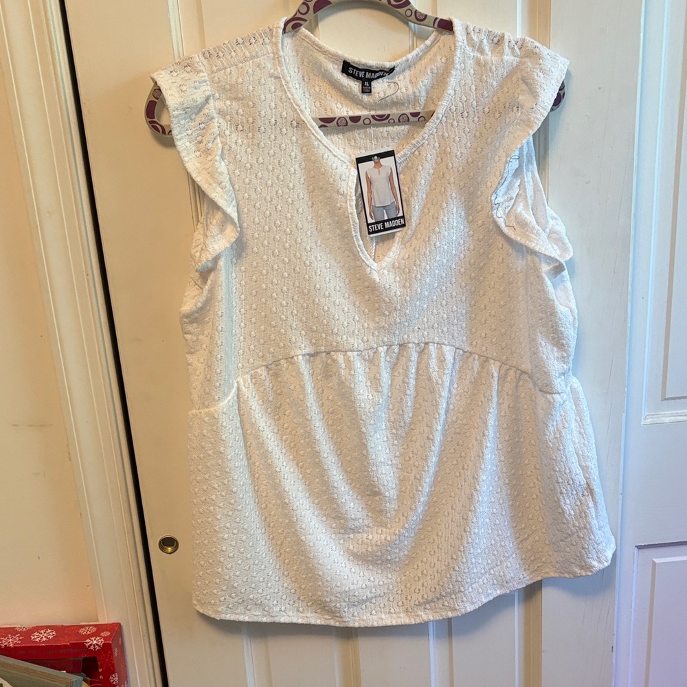 Steve Madden Textured White Blouse